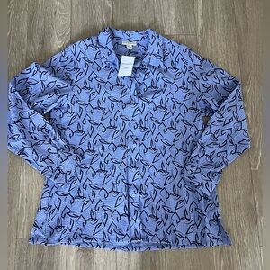 Vintage Appleseed’s Womens Leaf Long Sleeve Shirt Lavender Blue NWT Crinkle Larg